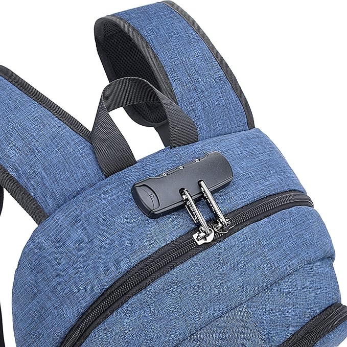 Tzowla Business Laptop Backpack Anti-Theft Backpack with USB Charging Port and Lock 17.3 Inch Computer Backpacks for Women Men, Casual Hiking Travel Daypack (Blue)