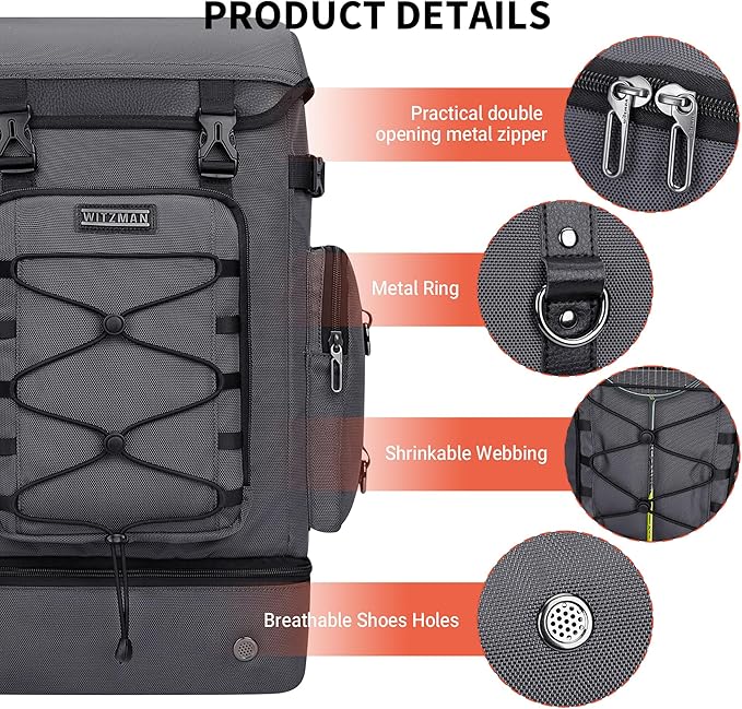 WITZMAN Travel Backpack for Men Women Carry on Bags for Airline Approved Convertible Duffle Luggage Backpack Shoe Compartment（B691 Silvery Grey）