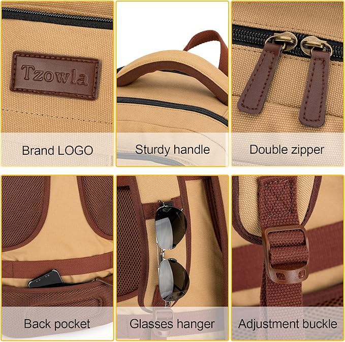 Tzowla Canvas Laptop Backpack, Bag for Men Women,Travel Work Rucksack Fits 15.6 Inch Laptop, Bookbag with USB Charging Port