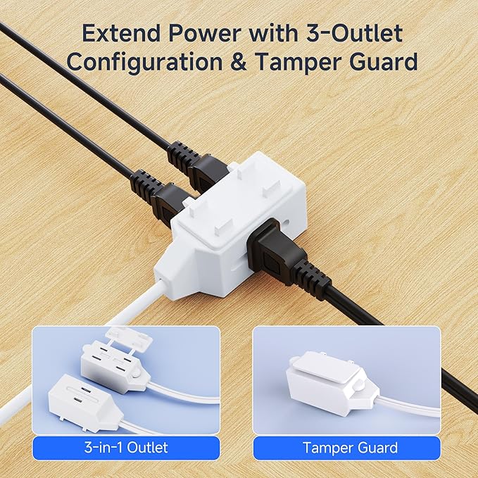 [UL Listed] Cable Matters 16 AWG 2 Prong Extra Long Extension Cord 25 ft, 13A 3-Outlet Extension Cords with Tamper Guard, 13 Amp, 1625 Watts, White