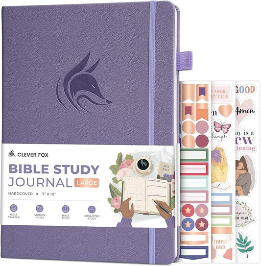 Clever Fox Bible Study Journal Large – Church Notes Notebook – Note Taking & Journaling Kit – Faith Based Religious Accessories, 7x10” (Lavender)
