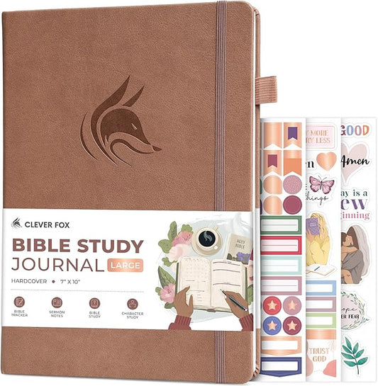 Clever Fox Bible Study Journal Large – Church Notes Notebook – Note Taking & Journaling Kit – Faith Based Religious Accessories, 7x10” (Dark Terracotta)