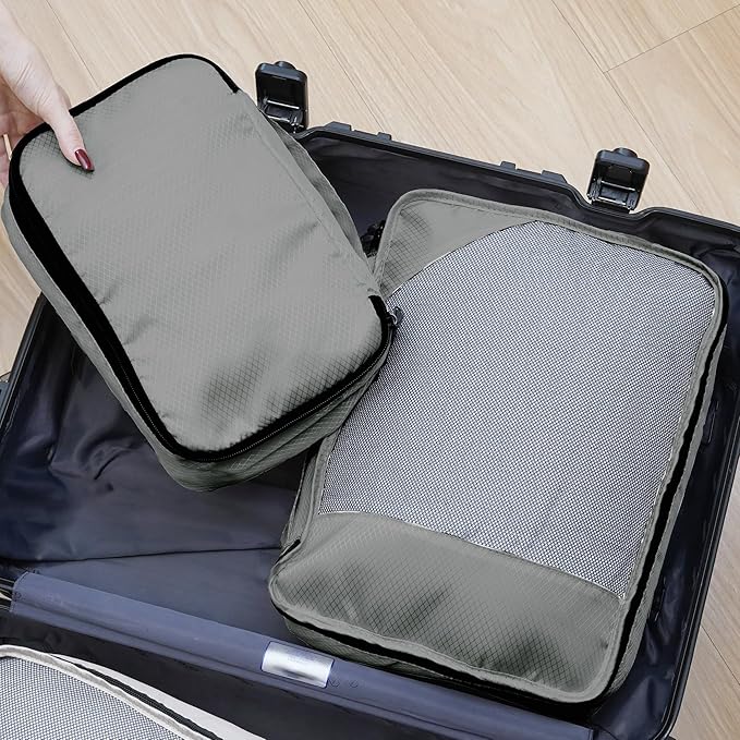 8-Piece Packing Cubes for Travel, Mesh Luggage Organizers with Shoe Bag, Toiletry Bag, Laundry Pouches, 4 Sizes (XL/L/M/S) for Suitcase Organization, Men Women Kids, Avocado Green