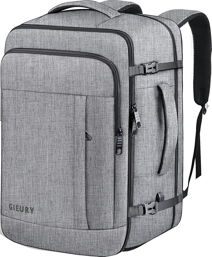 55L Carry On Backpack, Extra Large Travel Laptop Backpack for Men & Women, 60L Expandable Big Capacity For Airplanes, Travel Gifts for Men Women, Fits 18.4 Inch Laptop, Luggage Suitcase Bag, Grey