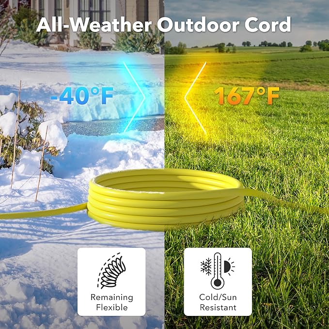 BN-LINK 3ft Outdoor Extension Cord, 12/3 SJTW Heavy Duty Power Cord, 3-Prong Grounded Plug, Weather Resistant, 15A, 1875W, Yellow, for Lawn, Garden, Appliances, ETL Listed