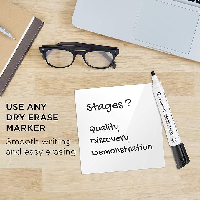 Dry Erase Sticky Notes - 10 Pack of 4x4 Inch; Adhesive Free Reusable Whiteboard Stickers for Smooth Surfaces; No More Paper Post Notes - Reusable Home and Office Product (White, 4 x 4)