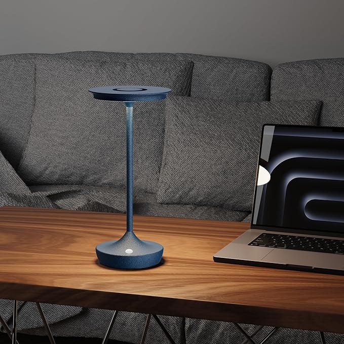 LED Cordless Table Lamp Rechargeable - Outdoor 6000mAh Battery Operated Portable Table Lights 3 Color Stepless Dimming Table Lamps with Memory Function for Patio Restaurant Dining Blue