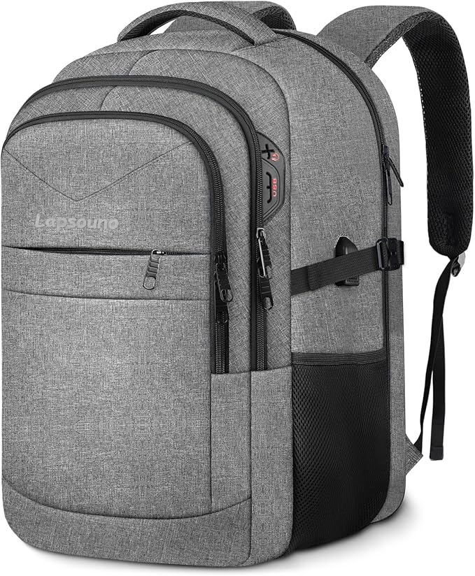 Lapsouno Business Laptop Backpack, Travel Backpack, 15.6 Inch Carry on Backpack, Anti-Theft College School Computer Backpack with USB Port, Gift for Men Women, Grey