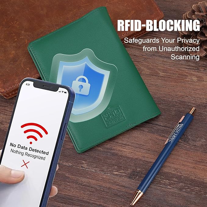 STAR VISTA Phoenix Leather Passport Holder, Calfskin Travel Wallet - RFID Blocking, ID Window, Zipper Pocket, Pen & Notebook Included, Mint