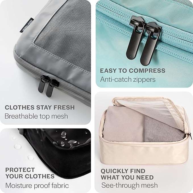 Compression Packing Cubes for Travel - Luggage Organizer Bags - Double Zipper Packing Cubes for Suitcases (4-Pack, Rose)