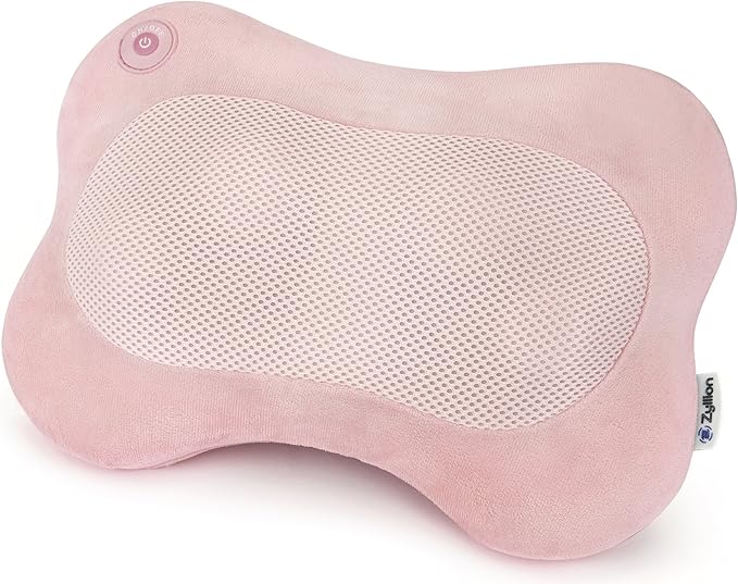 Zyllion Shiatsu Back and Neck Massager with Heat - 3D Electric Kneading Deep Tissue Massage Pillow for Muscle Pain Relief, Pink, ZMA-13