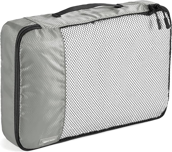 Amazon Essentials 4-Piece Packing Cubes Travel Accessories Set, Luggage Organizer with Double Zipper, Mesh Top, 100% Polyester, Small/Medium/Large/Slim, Gray (Previously Amazon Basics)