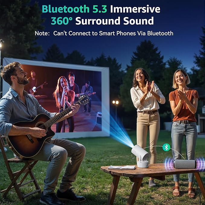 Mini Projector, Rechargeable Portable Outdoor Smart Projector with 4K Support, Auto Keystone, Android 11 Small Projector with WiFi and Bluetooth, Electric Focus Home Theater for iphone