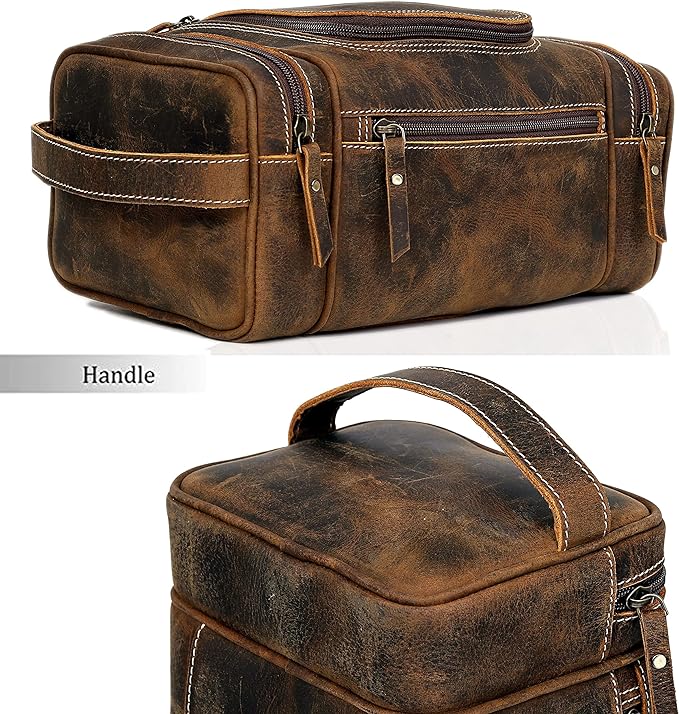 VC VINTAGE COUTURE Leather Toiletry Bag for Men Extra Large Leather Men's Toiletry Bag for Traveling Real Leather Dopp Kit for Men Leather Shaving Bag for Travel