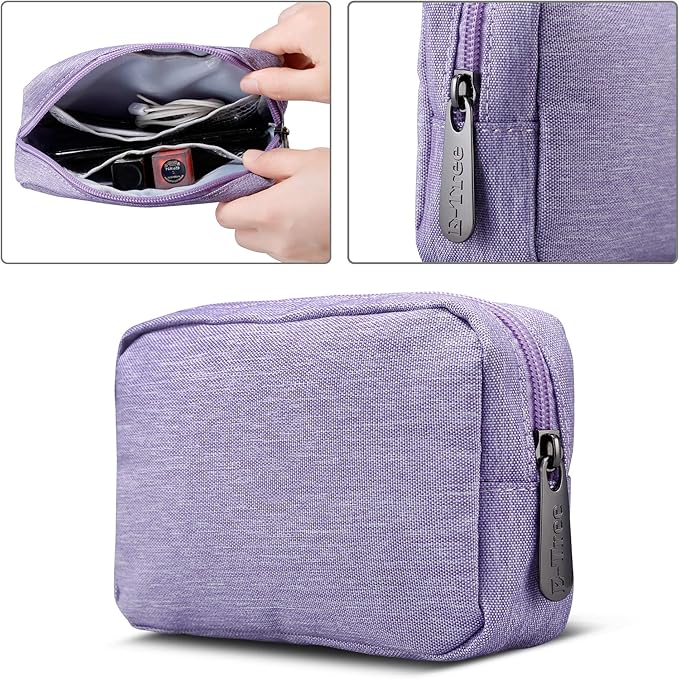 E-Tree Small Makeup Bag, Cosmetic Toiletry Skin Care Make up Little Items Pouch for Purse, Zipper Mini Tech Charger Cable Electronic Organizer Case, Travel Accessories for Women Men Teen, Purple