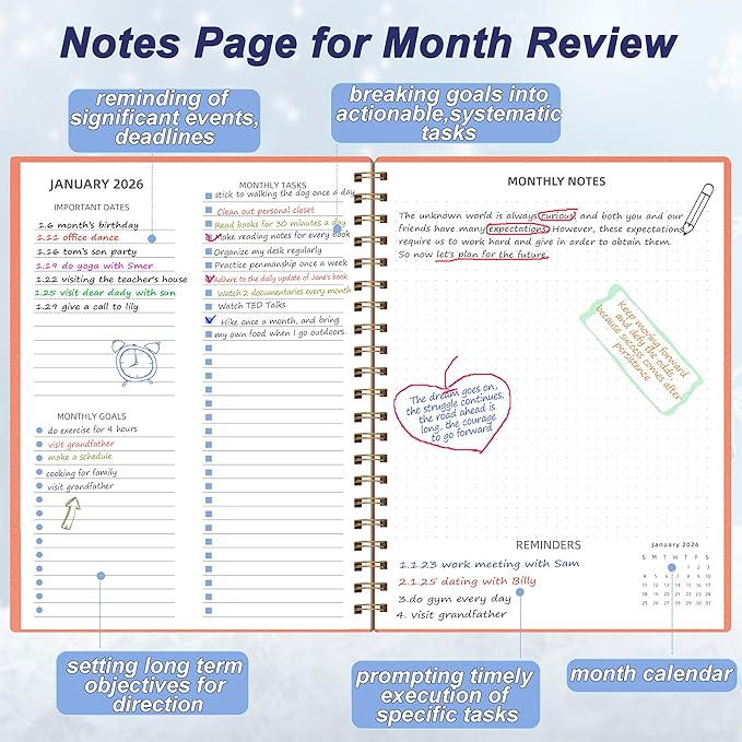 2026 Calendar Monthly Planner (7.4'' x 9.6''), 18 Months Monthly Planner from Jan 2026-Jun 2027, Calendar 2026 Planner with Pocket, 120GSM Paper, Pink
