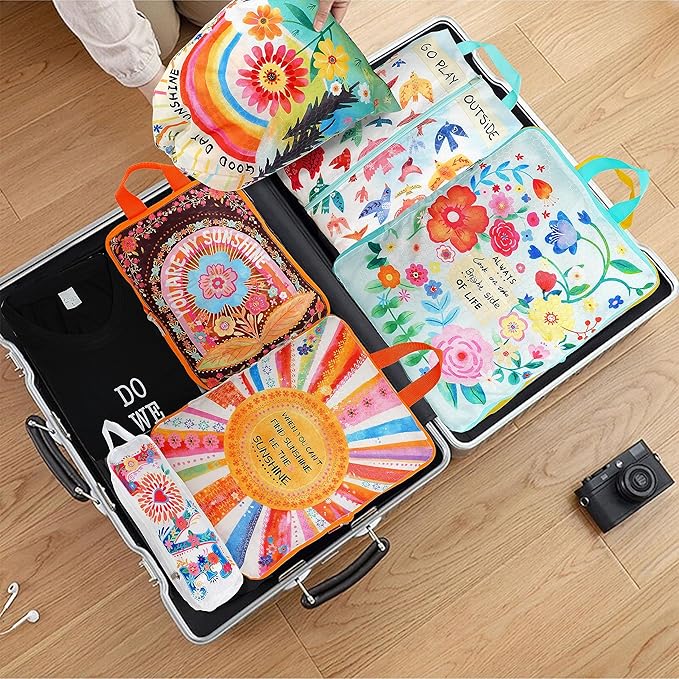 Compression Packing Cubes for Travel, 6 Set Natural Life Luggage Organizers, Lightweight Waterproof Expandable/Compression Bags Bohemia Smell Proof Travel Packing Cubes for Suitcases