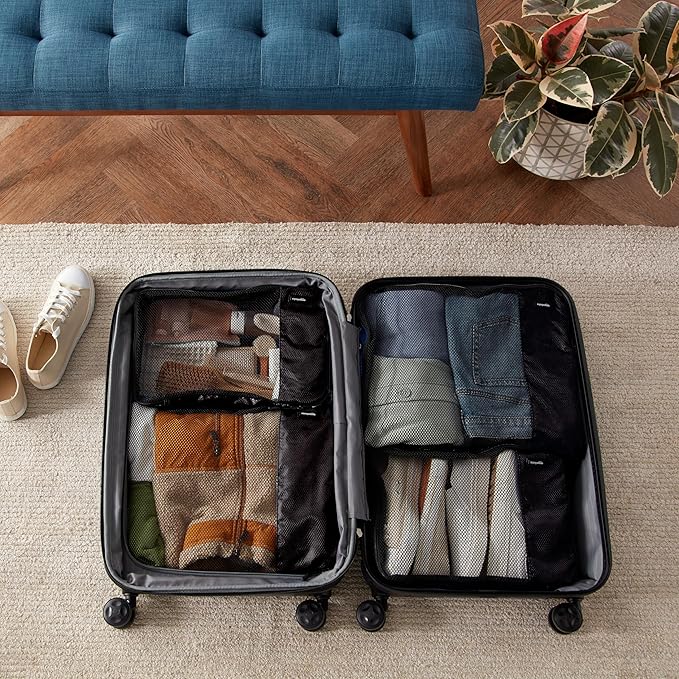 Amazon Essentials 4-Piece Packing Cubes Travel Accessories Set, Luggage Organizer with Double Zipper, Mesh Top, 100% Polyester, 2 Medium/2 Large, Black (Previously Amazon Basics)