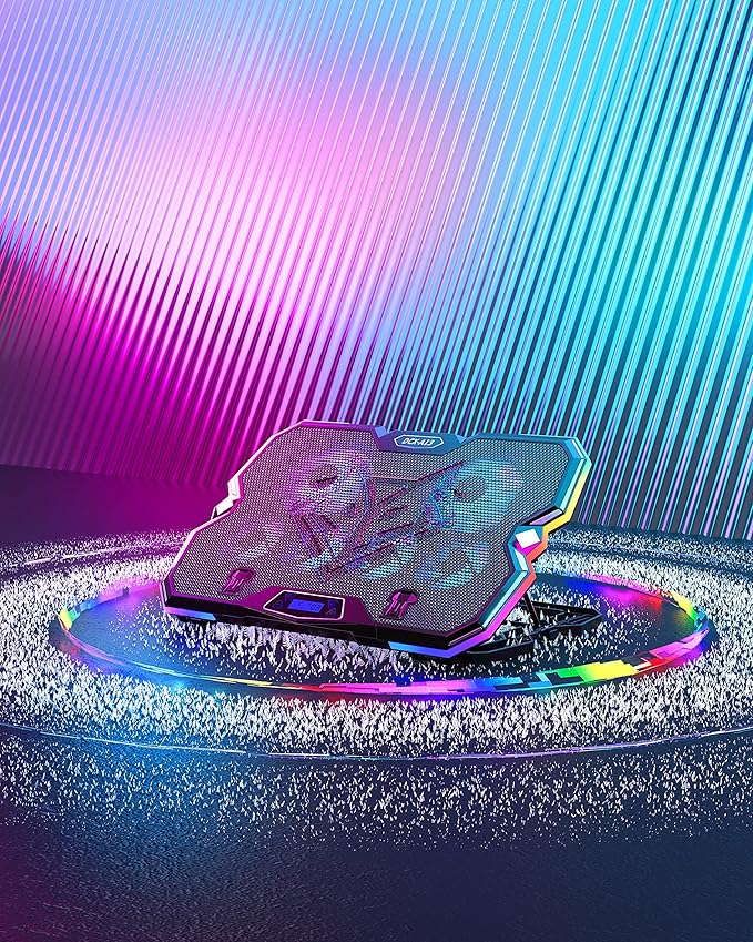 KeiBn Upgrade Laptop Cooling Pad A13,RGB Lights Laptop Cooler 6 Fans for up to 15.6 Inch Laptops,10 Modes Light, 7 Height Stands, 2 USB Ports - Blue